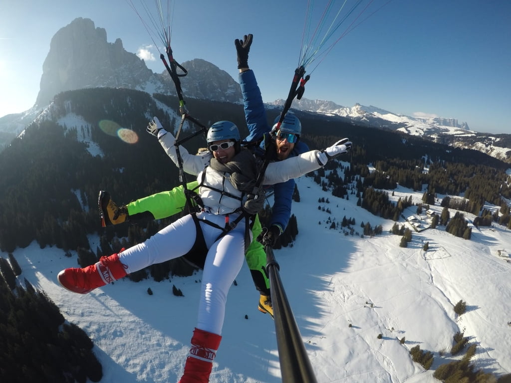 Paragliding in the Dolomites Mountains in Trentino in Italy